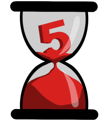 hourglass illustration with red sand and a red 5 in the top section